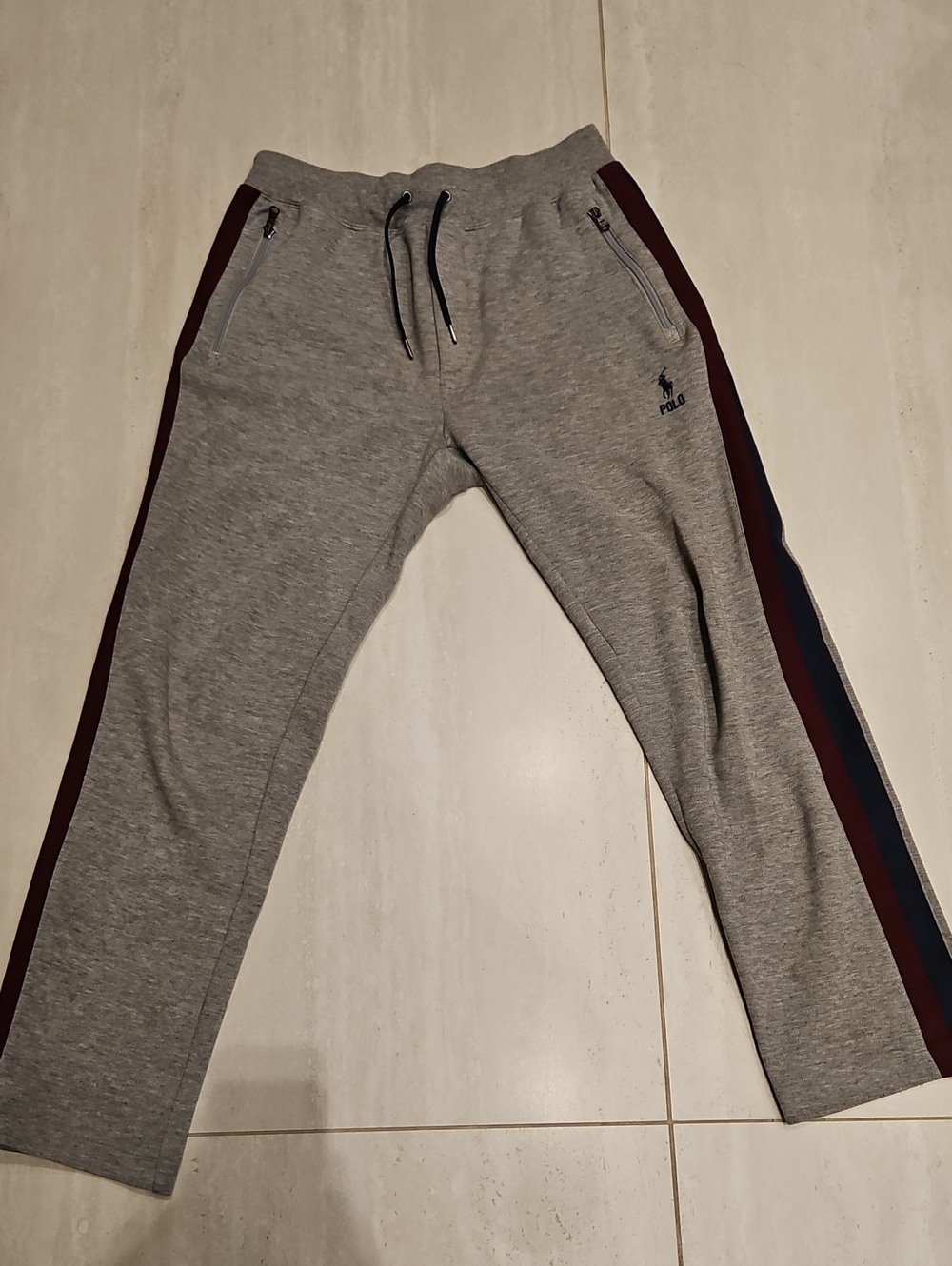 Polo by Ralph Lauren Grey Joggers with Maroon & Navy Side Stripes